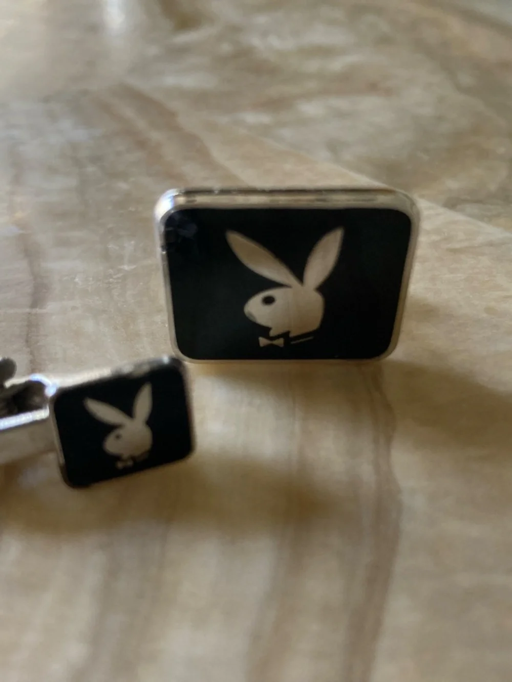 Vintage Playboy Bunny Single Cufflink & Tie Bar – Robbins Co. Attleboro – Black